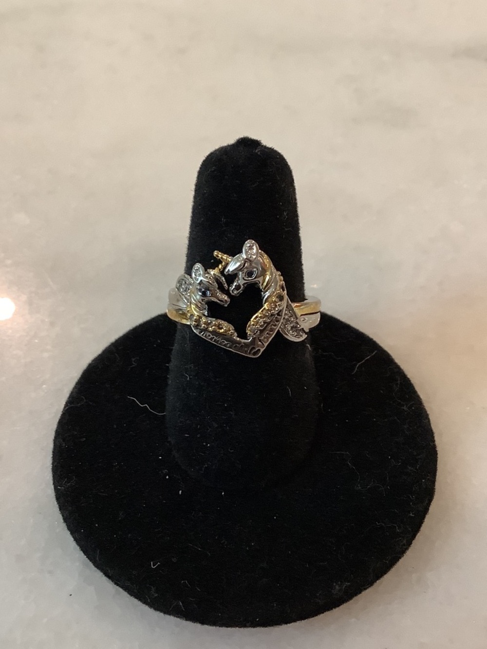 Women’s Two-Tone Unicorn Head Heart Ring, Brand New